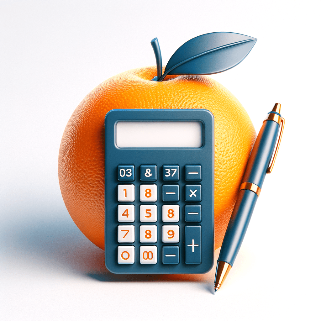 Create a logo including an orange, one pen, and a calculator with no numbers or symbols should include white background
