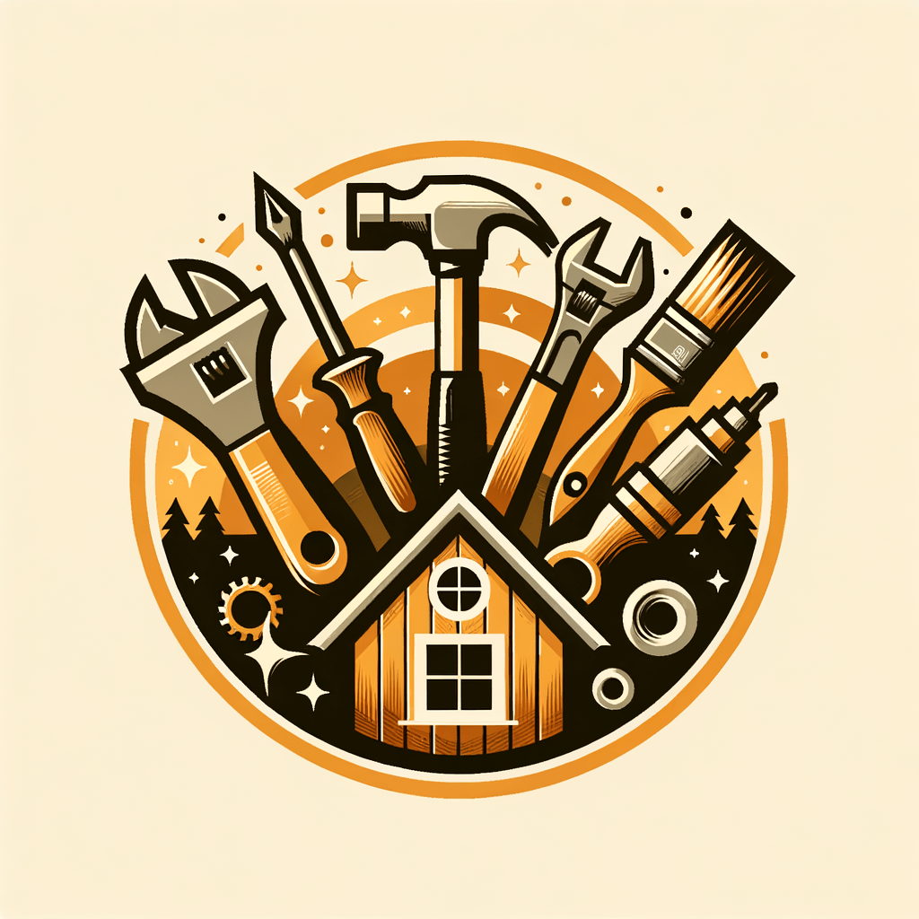Create a logo for a handyman including tools such as (a hammer, a wrench, a screwdriver, paint brush, and power drill ) , house, and use colors ( orange, tan and brown ). Create image with a friendly and trusting design.