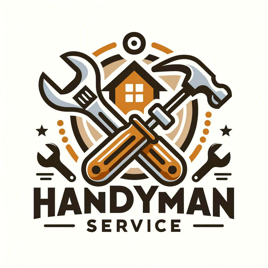 create a logo for a handyman service with simple detail including a house, screwdriver, wrench, and hammer. color scheme is tan, orange, and brown