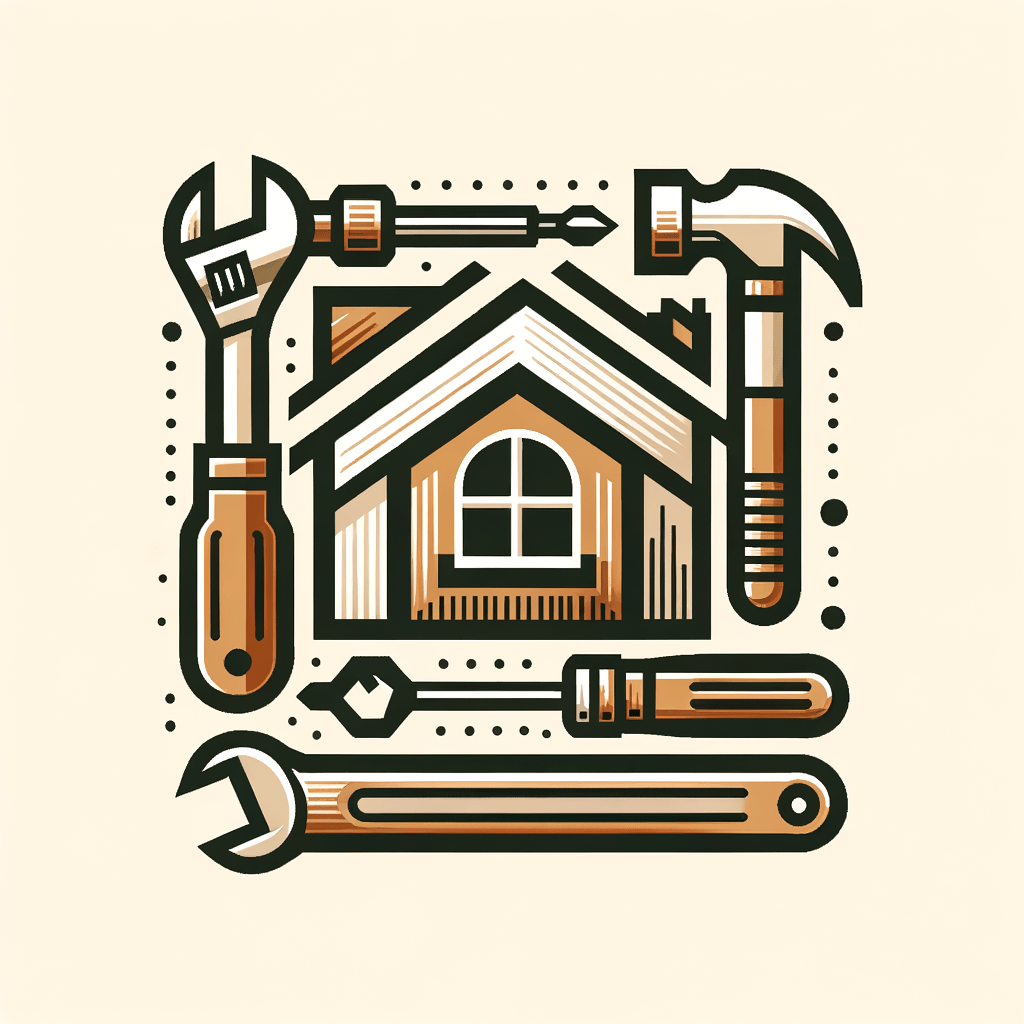 create a logo for a company called " Hogan's Handyman Services " with simple detail including a house, screwdriver, wrench, and hammer. color scheme is tan, orange, and brown