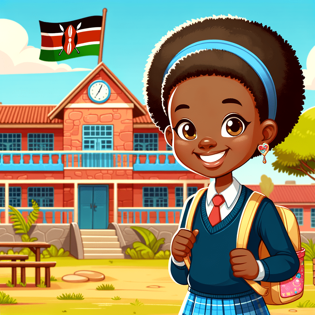 please make a vector cartoon image of a black african girl at a boarding school in kenya