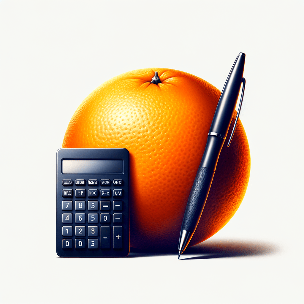 Create a logo including an orange, one pen, and a calculator with no numbers or symbols should include white background