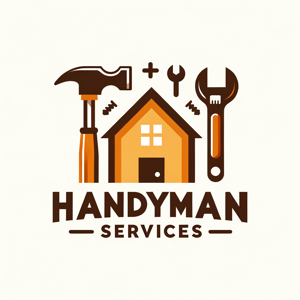 create a logo for a company called " Hogan's Handyman Services " with simple detail including a house, screwdriver, wrench, and hammer. color scheme is tan, orange, and brown and white background